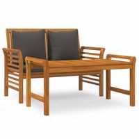 The Living Store Loungeset Acaciahout - 120x60x81 cm - Donkergrijs kussen