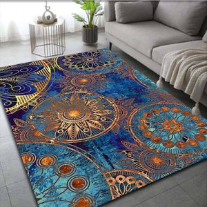 Rechthoekig Blauw Mandala Bloemen Vloerkleed (60 cm x 90 cm) - Home & Living - Spiritueelboek.nl