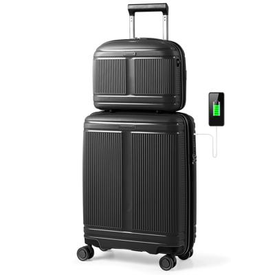2-delig Bagageset Inclusief 20" Handbagagekoffer & 14" Cosmetica Koffer PP Harde Schaal Bagage Zwart