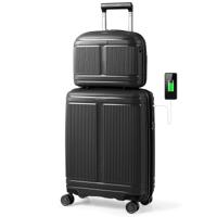2-delig Bagageset Inclusief 20" Handbagagekoffer & 14" Cosmetica Koffer PP Harde Schaal Bagage Zwart