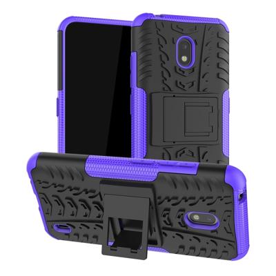 Voor Nokia 2 2 Tire textuur TPU + PC schokbestendig geval met houder (paars)