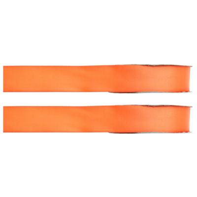 Hobby/decoratie satijnen lint - 2x - oranje - 1 cm x 25 meter - cadeauverpakking - polyester
