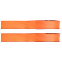 Hobby/decoratie satijnen lint - 2x - oranje - 1 cm x 25 meter - cadeauverpakking - polyester