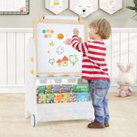Kinderkunst-Ezel met Kruk 4-In-1 Activiteitentafel met Magnetisch Bord Krijtbord Boekenplanken Papierrol voor Kinderen 3+