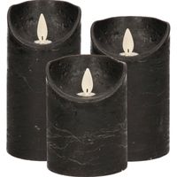 Set van 3x stuks Zwarte Led kaarsen met bewegende vlam - thumbnail