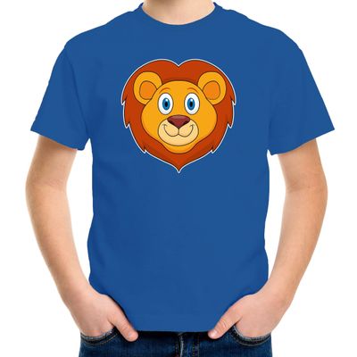 Cartoon leeuw t-shirt blauw voor jongens en meisjes - Cartoon dieren t-shirts kinderen