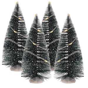 Kerstdorp maken kerstbomen 4 stuks 15 cm met LED lampjes - Kerstdorpen