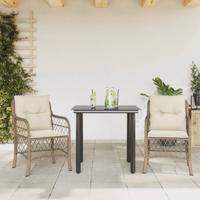3-delige Bistroset met kussens poly rattan beige