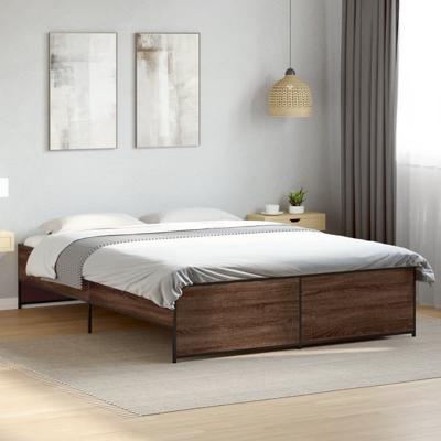 Bedframe bewerkt hout metaal bruin eikenkleur 140x200 cm