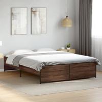 Bedframe bewerkt hout metaal bruin eikenkleur 140x200 cm