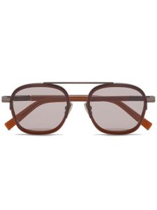 Zegna lunettes de soleil ovales à logo imprimé - Marron