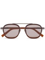 Zegna lunettes de soleil ovales à logo imprimé - Marron