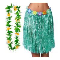 Hawaii verkleed hoela rokje en bloemenkrans - volwassenen - groen - tropisch themafeest - hoela - thumbnail