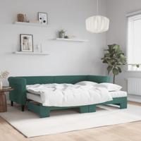 Slaapbank onderschuifbed matrassen 80x200cm fluweel donkergroen