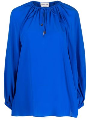 phaeonia blouse en soie à col noué - Bleu