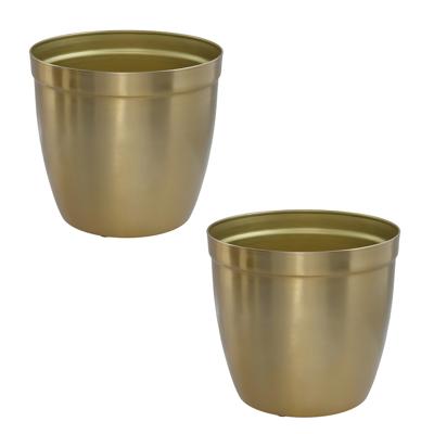 Gerimport bloempot Gea - 2x - goud - D13 cm - H12cm - metaal - tuindecoratie