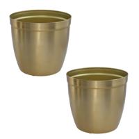 Gerimport bloempot Gea - 2x - goud - D13 cm - H12cm - metaal - tuindecoratie