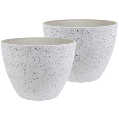 Plantenpot - 2x - wit - kunststof en steenpoeder - 22 x 17 cm - Binnen en buiten