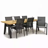 Tuinstoel Delia grijs hoge rug met Ambassador 240 cm teaktafel