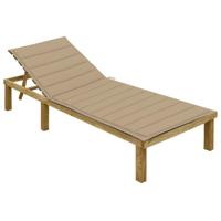 Ligbed met beige kussen geïmpregneerd grenenhout