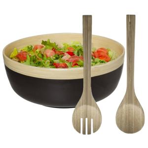 Secret de Gourmet Slakom/schaal met slacouvert - Bamboe - D30 cm - Saladeschalen