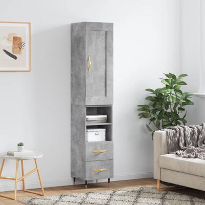 Hoge kast 34,5x34x180 cm bewerkt hout betongrijs