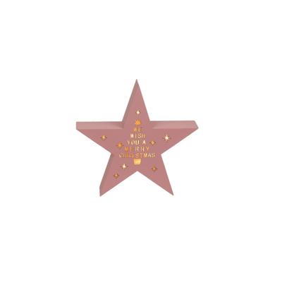 OOTB Led staande ster hout roze 18x4x17cm