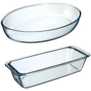 Ovenschalen set 2x formaten - Glas - 35 x 25 cm/31 x 12 cm