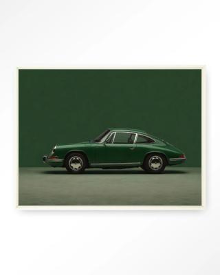 Urban Cotton Wandkleed 'Green Porsche' 80 x 110cm in Floating Frame - off white