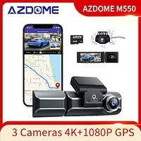 azdome m550 3-kanaals dashcam, drieweg auto-dashcam voor binnen achter, 4k 1080p dual channel met gps wifi ir nachtzicht miniinthebox - thumbnail