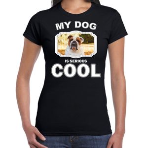 Britse bulldogs honden t-shirt my dog is serious cool zwart voor dames