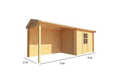 Blokhut met overkapping Fenna 600 cm bij 200 cm diep Zadeldak - Warentuin collection