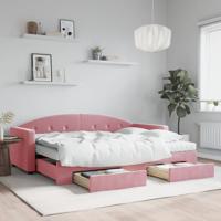 Slaapbank met onderschuifbed en lades 80x200 cm fluweel roze