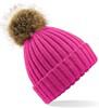 Beechfield CB412 Faux Fur Pop Pom Chunky Beanie - Fuchsia - One Size