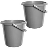 2x Emmers - 10 liter - Kunststof - Grijs - 30 x 30 x 28 cm