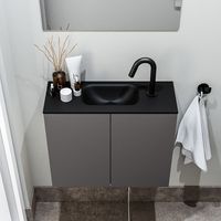 Zaro Polly toiletmeubel 60cm donkergrijs met zwarte wastafel met kraangat - thumbnail