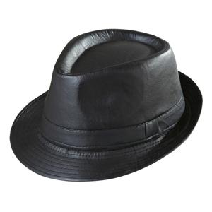 Trilby verkleed hoed- zwart - lederlook - voor volwassenen - maffia/gangster