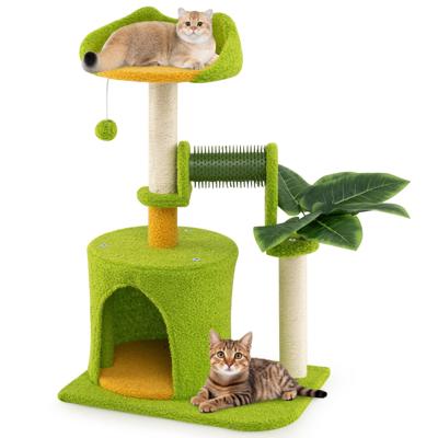 Schattige Klimboom voor Huiskatten Kleine Kattenboom met Kunstmatige Bladeren Grot Platform Groen