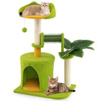 Schattige Klimboom voor Huiskatten Kleine Kattenboom met Kunstmatige Bladeren Grot Platform Groen