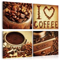 Schilderij - Coffee - Koffie , aangename momenten , 4 luik - thumbnail