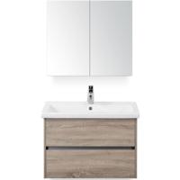 Como Badmeubelset 80 cm - Greeplijst in Kleur Grijs Eiken - Keramische Wastafel Wit met Spiegelkast