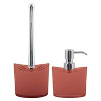 MSV Toiletborstel in houder/zeeppompje - badkamer set Aveiro - kunststof - terracotta - Badkameraccessoireset - thumbnail