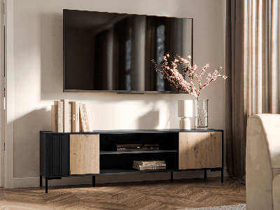 Tv-meubel MARIS 180 cm mat zwart/artisan eik
