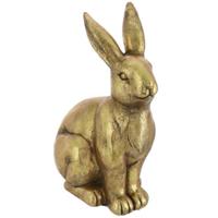 Decoratie beeld paashaas - zittend - goud - magnesium - 42 cm - haas / konijn - paasdecoratie