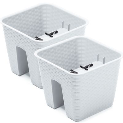 6x Ratolla vierkante rotan balkon plantenpotten/bloempotten wit 8,5 liter