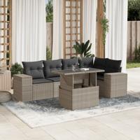 6-delige Loungeset met kussens poly rattan lichtgrijs