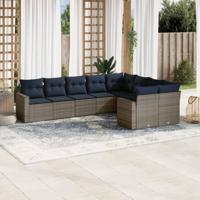 9-delige Loungeset met kussens poly rattan grijs