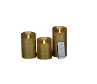 Batterijverlichting 3 kaarsen wax rustiek met bewegende vlam goud Anna's Collection - Annas collection