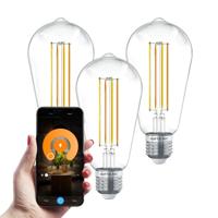 Set van 3 Smart E27 LED Filament Lamp - 7 Watt 806 lumen - ST64 Helder - 1800-3000K - Dimbaar - Edison lamp