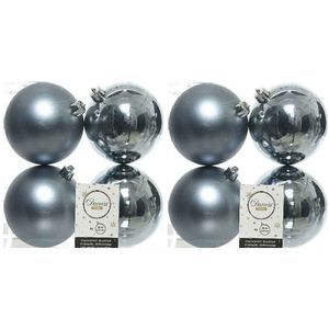 8x Kunststof kerstballen glanzend/mat grijsblauw 10 cm kerstboom versiering/decoratie   -